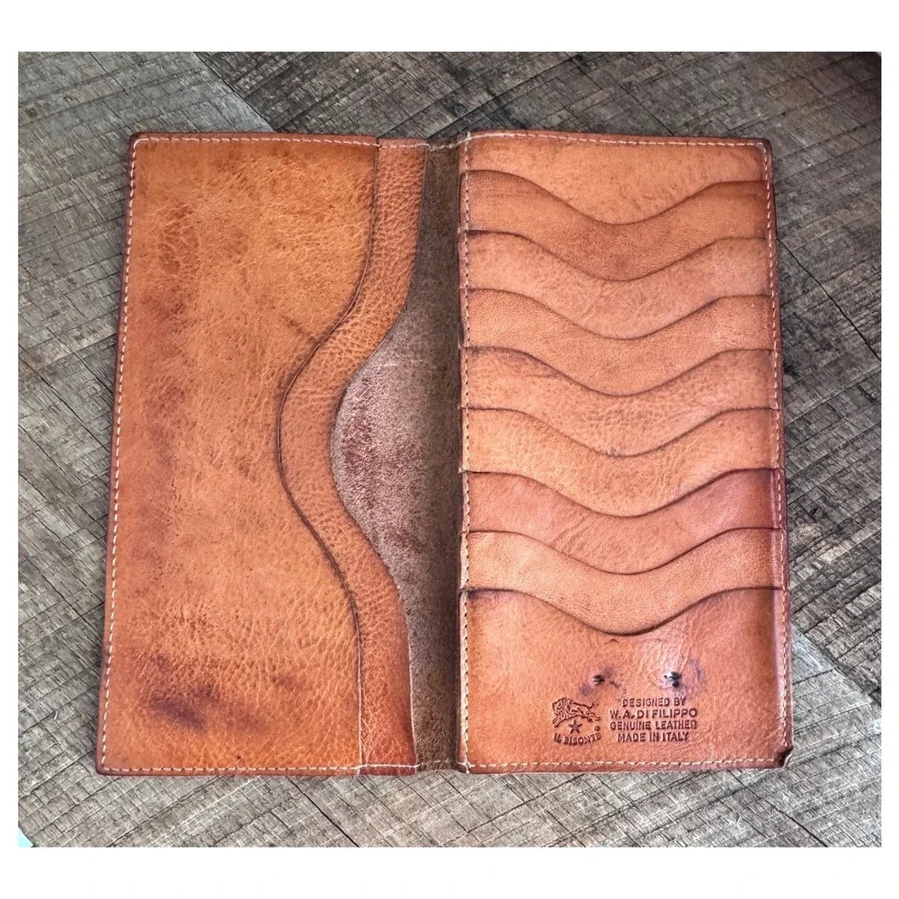 Distressed Il Bisonte Long Leather Rodeo Roper Western Style Bifold Vintage